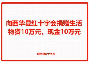 向西華縣紅十字會捐贈生活物資10萬元，現(xiàn)金10萬元